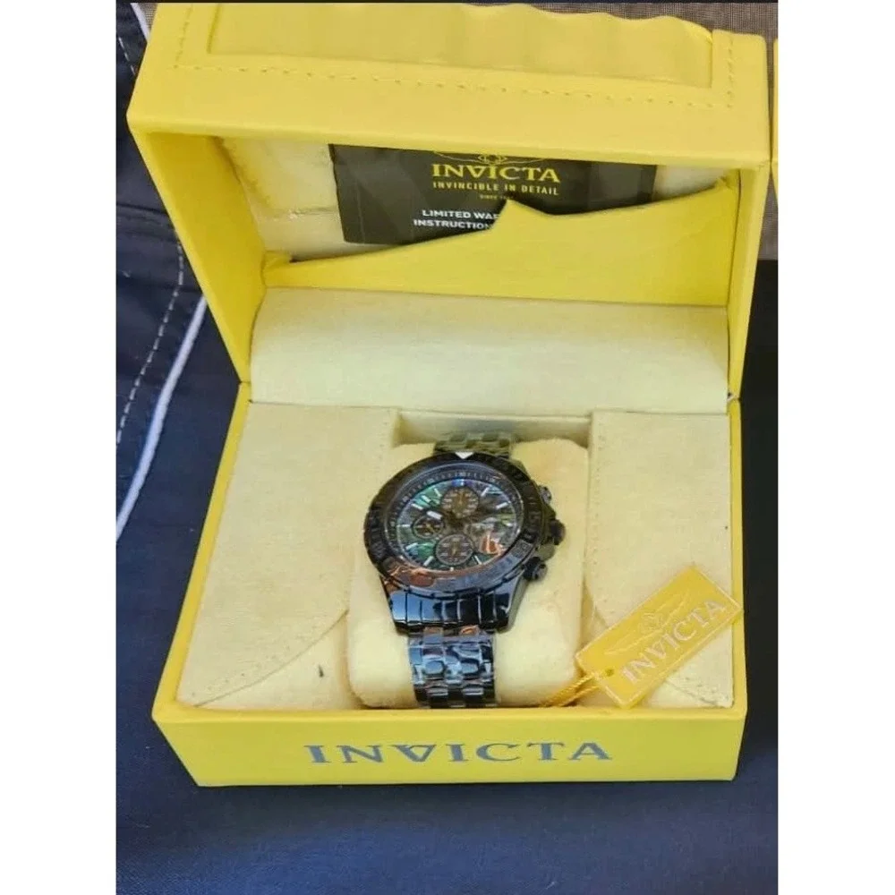 Invicta Aviator 33579 Mens‎ Black Chronograph Watch Abalone Dial New in Box
